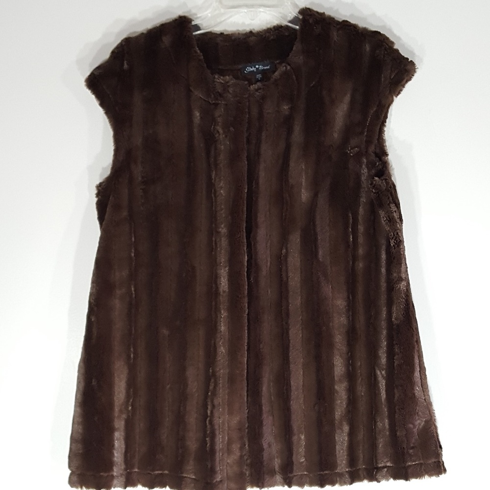 Slinky Brand Faux Fur Cocoa Brown Open Front Vest